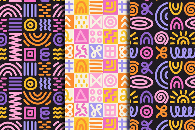 Whimsical Scribbles Seamless Patterns Digital Pattern Rin Green 