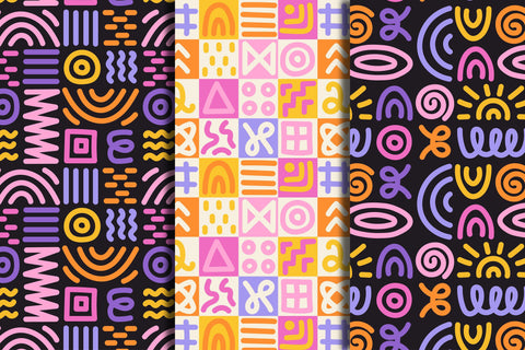 Whimsical Scribbles Seamless Patterns Digital Pattern Rin Green 