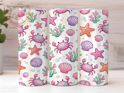 Whimsical Sea Creatures 20oz Tumbler, Sea Creatures, Ocean Theme, Whimsical Style, Marine Motif, Playful Charm, Skinny Tumbler, Sublimation PNG Sublimation Lara' s Designs 