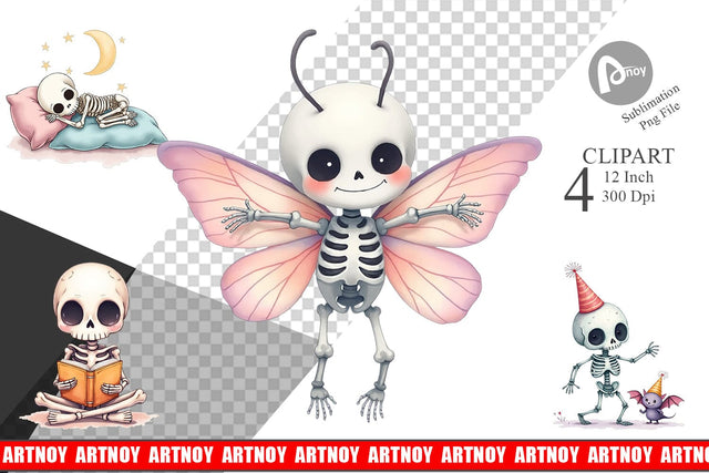 Whimsical Skeletons Clipart Sublimation artnoy 