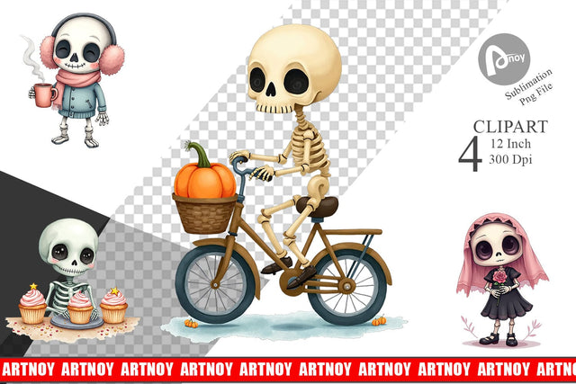 Whimsical Skeletons Clipart Sublimation artnoy 