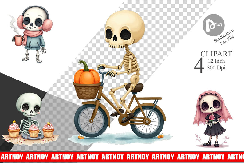 Whimsical Skeletons Clipart Sublimation artnoy 