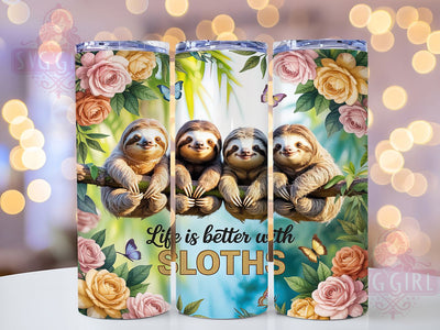 Whimsical Sloth Garden 20oz Tumbler Wrap, Sloth Motif, Garden Theme, Whimsical Charm, Rustic Style, Nature Vibes, Skinny Tumbler, Sublimation PNG Sublimation SvggirlplusArt 