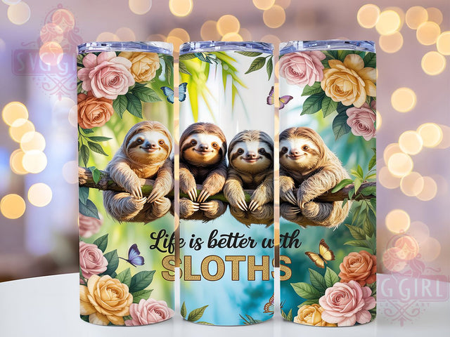 Whimsical Sloth Garden 20oz Tumbler Wrap, Sloth Motif, Garden Theme, Whimsical Charm, Rustic Style, Nature Vibes, Skinny Tumbler, Sublimation PNG Sublimation SvggirlplusArt 