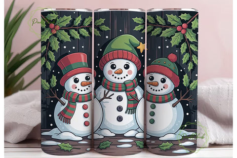 Whimsical Snowman Christmas 20oz Tumbler Sublimation PixelChick 