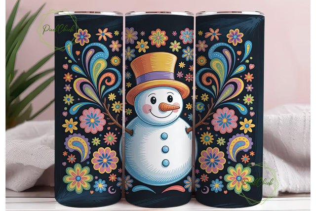 Whimsical Snowman Christmas 20oz Tumbler Sublimation PixelChick 