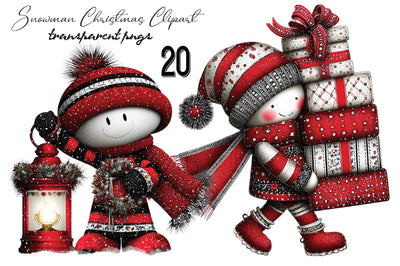 Whimsical Snowman Christmas Clipart Bundle. Sublimation SVGArt 