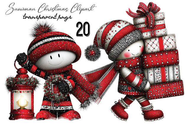 Whimsical Snowman Christmas Clipart Bundle. Sublimation SVGArt 
