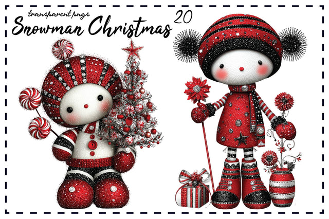 Whimsical Snowman Christmas Clipart Bundle. Sublimation SVGArt 