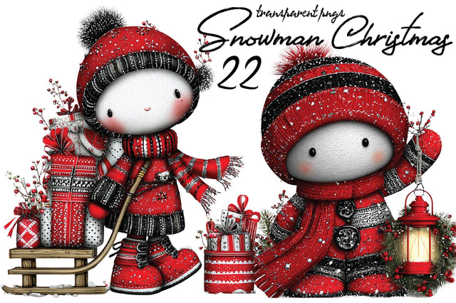 Whimsical Snowman Christmas Clipart Bundle. Sublimation SVGArt 