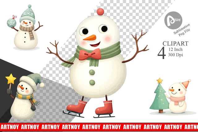 Whimsical Snowman Christmas Clipart Sublimation artnoy 