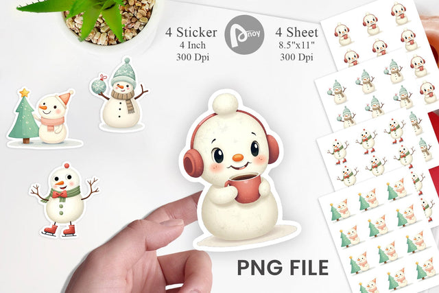 Whimsical Snowman Christmas Sticker Sublimation artnoy 