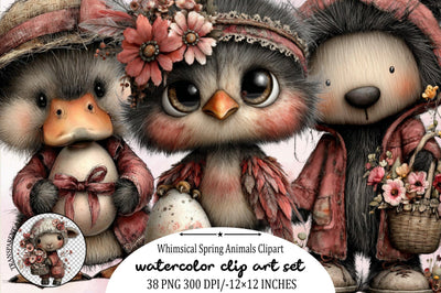 Whimsical Spring Animals Clipart Bundle. Sublimation SVGArt 
