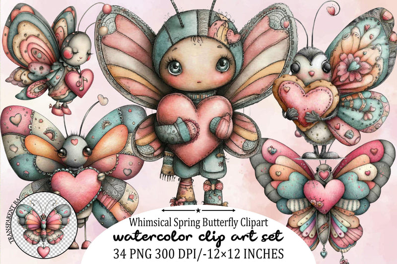 Whimsical Spring Butterfly Clipart Bundle. Sublimation SVGArt 