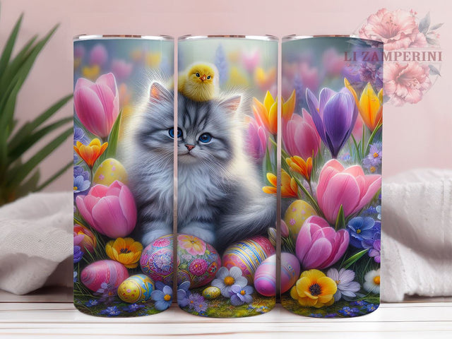 Whimsical Spring Cat 20oz Tumbler, Domestic Shorthair Cat Tumbler, Cute Cat Cup, 20oz Sublimation, Spring Cat Design, Pet Lover Gift, Feline Drinkware, Whimsical Cat Art Sublimation Li Zamperini 