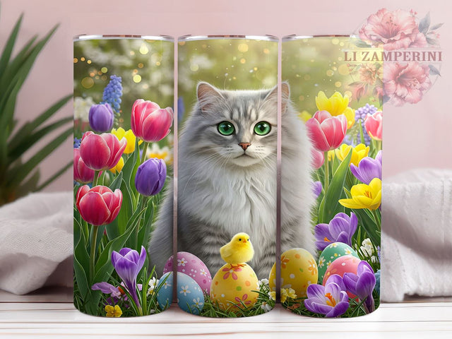 Whimsical Spring Cat 20oz Tumbler, Domestic Shorthair Cat Tumbler, Cute Cat Cup, 20oz Sublimation, Spring Cat Design, Pet Lover Gift, Feline Drinkware, Whimsical Cat Art Sublimation Li Zamperini 