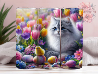 Whimsical Spring Cat 20oz Tumbler, Domestic Shorthair Cat Tumbler, Cute Cat Cup, 20oz Sublimation, Spring Cat Design, Pet Lover Gift, Feline Drinkware, Whimsical Cat Art Sublimation Li Zamperini 