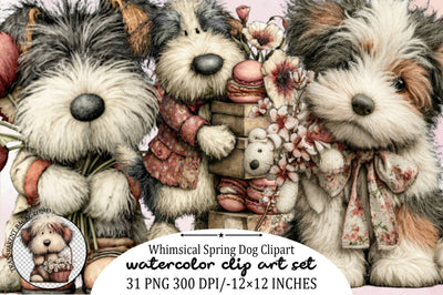 Whimsical Spring Dog Clipart Bundle. Sublimation SVGArt 