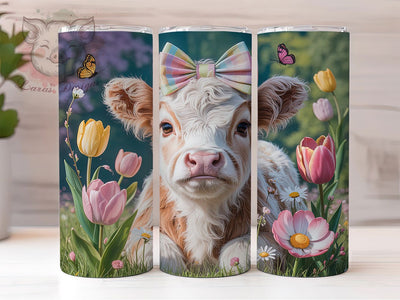 Whimsical Spring Easter Highland Cow Tumbler, Spring Highland Cow Tumbler, Rustic Farm Animal Wrap, Whimsical Cow Wrap, Country Easter Wrap, Sublimation Design, Trendy Gift Idea Sublimation Lara' s Designs 