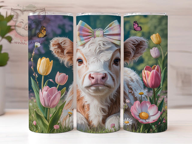 Whimsical Spring Easter Highland Cow Tumbler, Spring Highland Cow Tumbler, Rustic Farm Animal Wrap, Whimsical Cow Wrap, Country Easter Wrap, Sublimation Design, Trendy Gift Idea Sublimation Lara' s Designs 