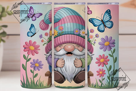 Whimsical Spring Gnome 20oz Tumbler Wrap Sublimation sassyprint 