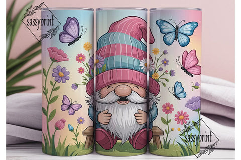 Whimsical Spring Gnome 20oz Tumbler Wrap Sublimation sassyprint 