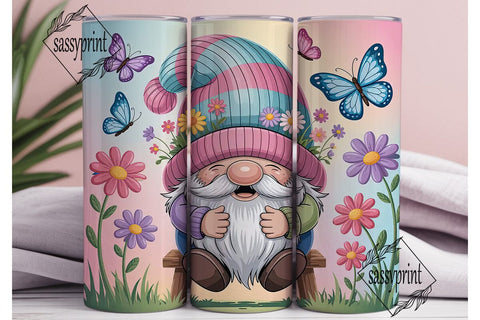 Whimsical Spring Gnome 20oz Tumbler Wrap Sublimation sassyprint 
