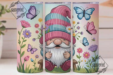 Whimsical Spring Gnome 20oz Tumbler Wrap Sublimation sassyprint 