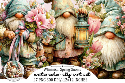 Whimsical Spring Gnome Clipart Bundle. Sublimation SVGArt 