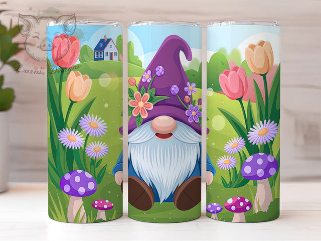 Whimsical Spring Gnome Garden Tumbler Wrap, Spring Garden Design, Seasonal Gnome Art, Floral Gnome Gift, Whimsical Spring Decor, Garden Decor Wrap, Cute Gnome Pattern Sublimation Lara' s Designs 