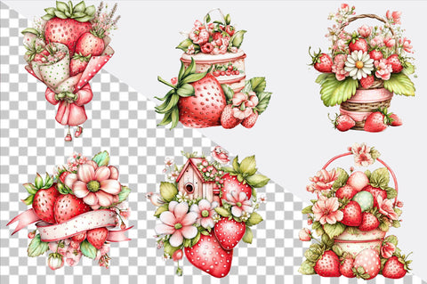 Whimsical Spring Strawberry Clipart Bundle. Sublimation SVGArt 