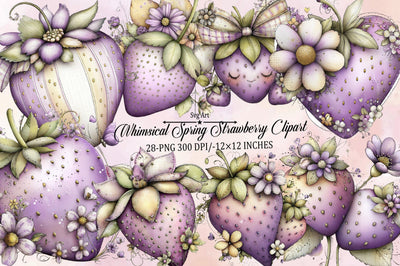 Whimsical Spring Strawberry Clipart Bundle. Sublimation SVGArt 