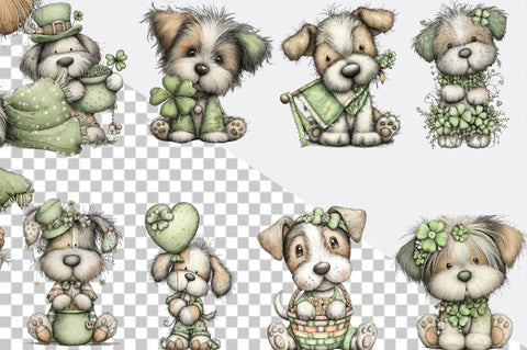 Whimsical St Patrick Dog Clipart Bundle. Sublimation SVGArt 