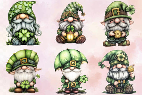 Whimsical St Patrick Gnome Clipart Bundle. Sublimation SVGArt 