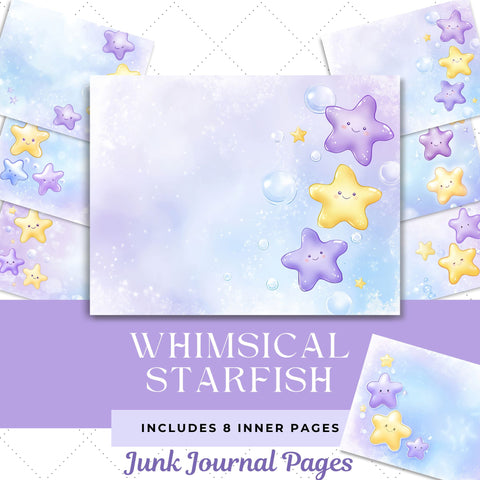 Whimsical Starfish Junk Journal Paper | Printable Junk Journal Paper SVG Paige Cole Studio 