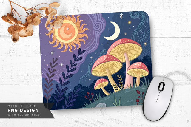 Whimsical Starry Mushrooms Mousepad Sublimation Regulrcrative 
