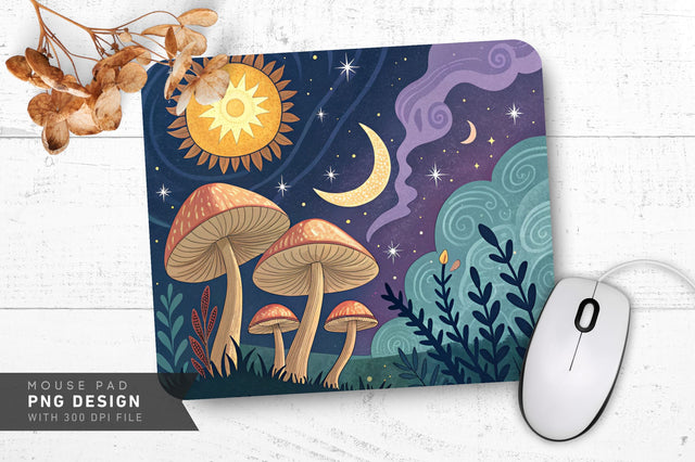 Whimsical Starry Mushrooms Mousepad Sublimation Regulrcrative 