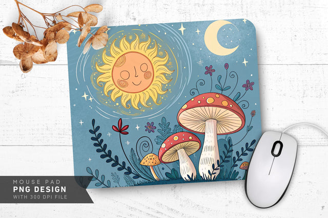 Whimsical Starry Mushrooms Mousepad Sublimation Regulrcrative 