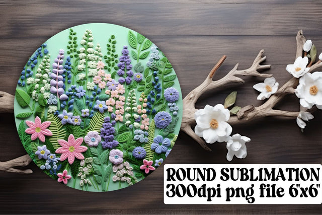 Whimsical Sublimation with 3D Flowers - Round Ornaments, Circle, Keychain, Car Coaster Sublimation afrosvg 