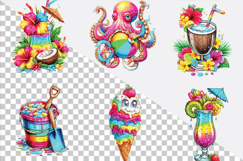 Whimsical Summer Beach Clipart Bundle. Sublimation SVGArt 
