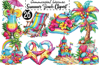 Whimsical Summer Beach Clipart Sublimation SVGArt 