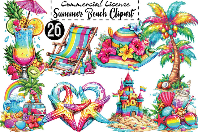 Whimsical Summer Beach Clipart Sublimation SVGArt 