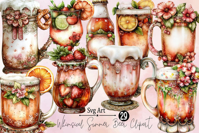 Whimsical Summer Beer Clipart Bundle. Sublimation SVGArt 