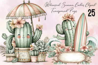 Whimsical Summer Cactus Clipart Bundle. Sublimation SVGArt 