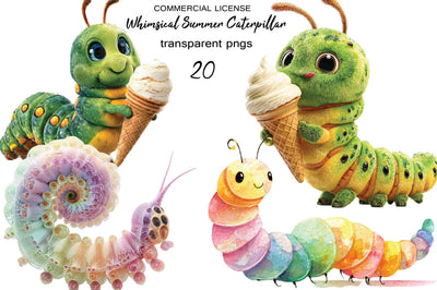 Whimsical Summer Caterpillar Clipart Bundle. Sublimation SVGArt 