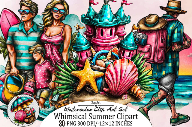 Whimsical Summer Clipart Bundle. Sublimation SVGArt 