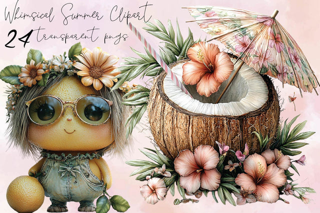 Whimsical Summer Clipart Bundle. Sublimation SVGArt 