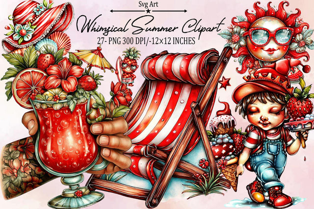 Whimsical Summer Clipart Bundle. Sublimation SVGArt 