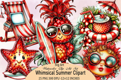 Whimsical Summer Clipart Bundle. Sublimation SVGArt 