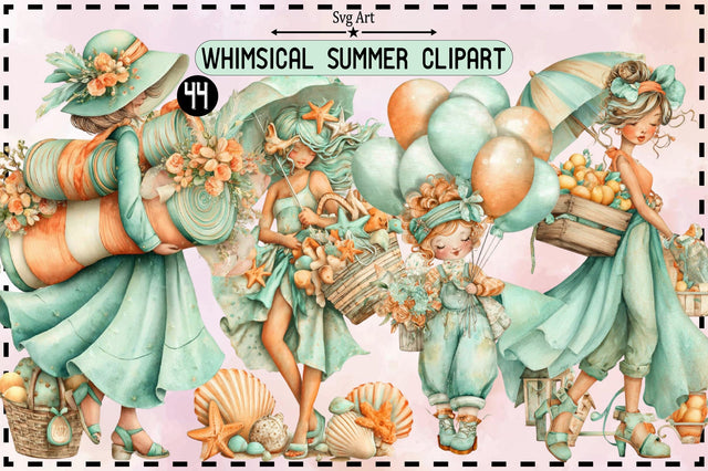 Whimsical Summer Clipart Bundle. Sublimation SVGArt 
